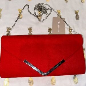 Tamaris Clutch, Red, feels like suede. NWT.